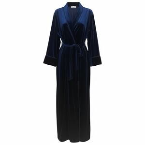 Vintage Jonquil By Diane Samandi Velvet Robe Blue Size Small Old Hollywood